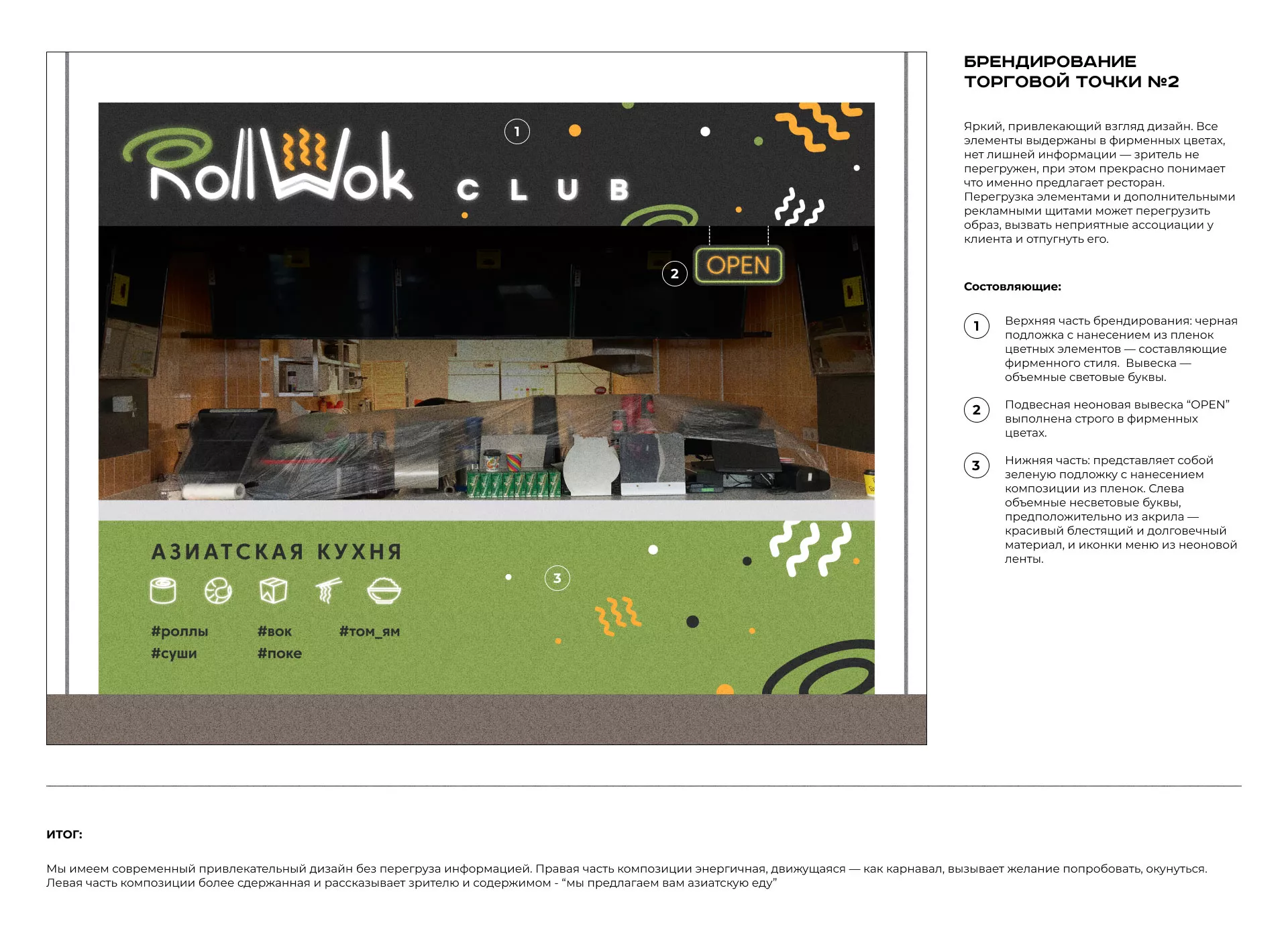 Брендирование торговых точек суши-бара «Roll Wok Club» в Курильске