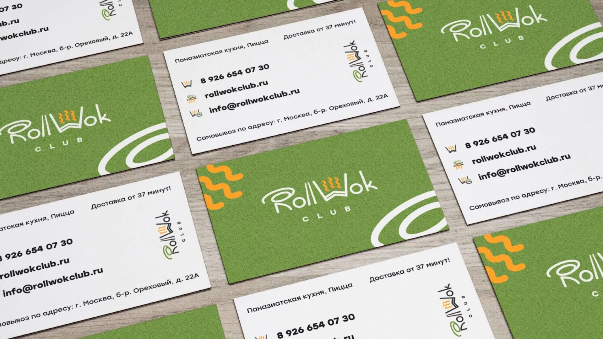 Разработка дизайна визиток суши-бара «Roll Wok Club» в Курильске